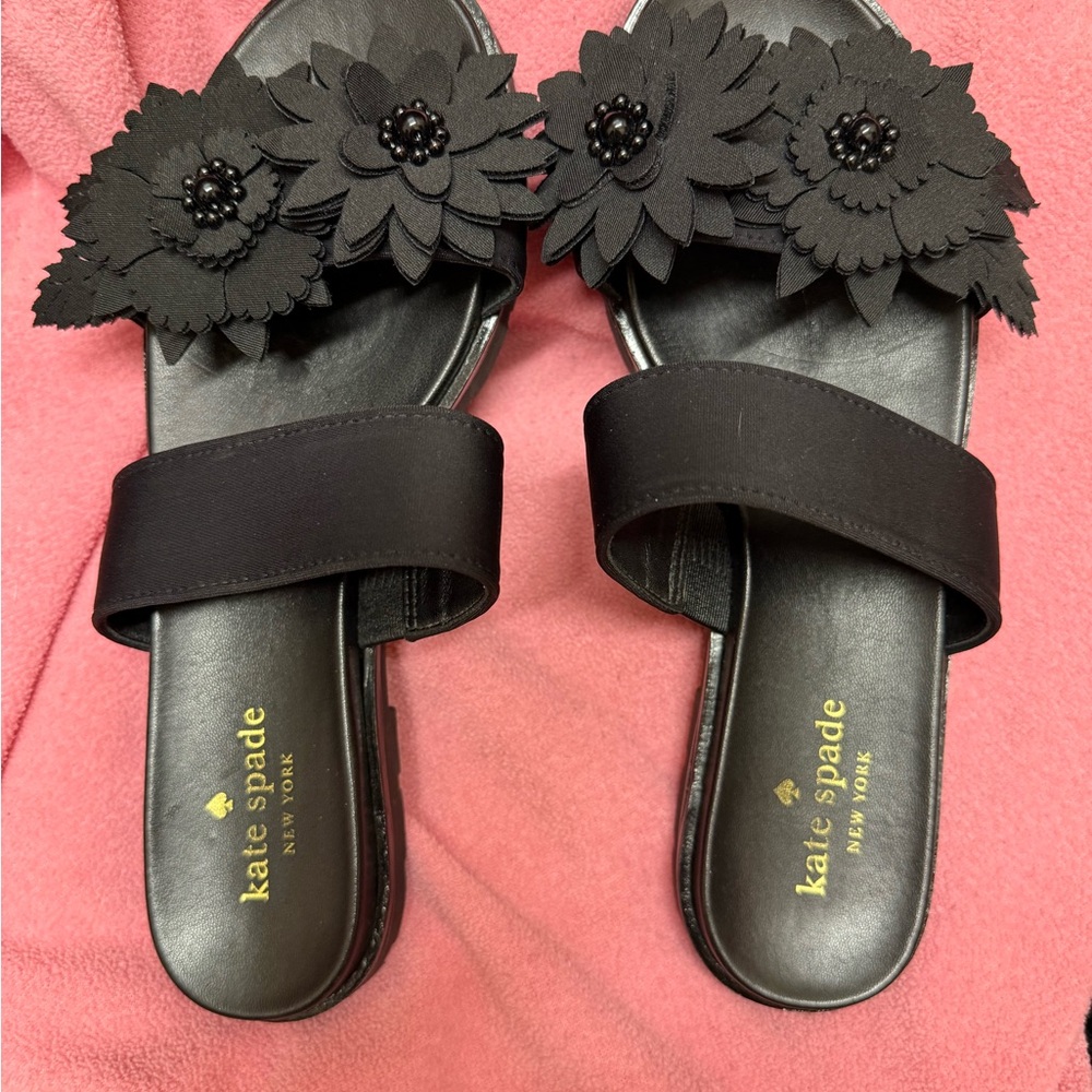 Kate Spade Black Floral Slide Sandals
